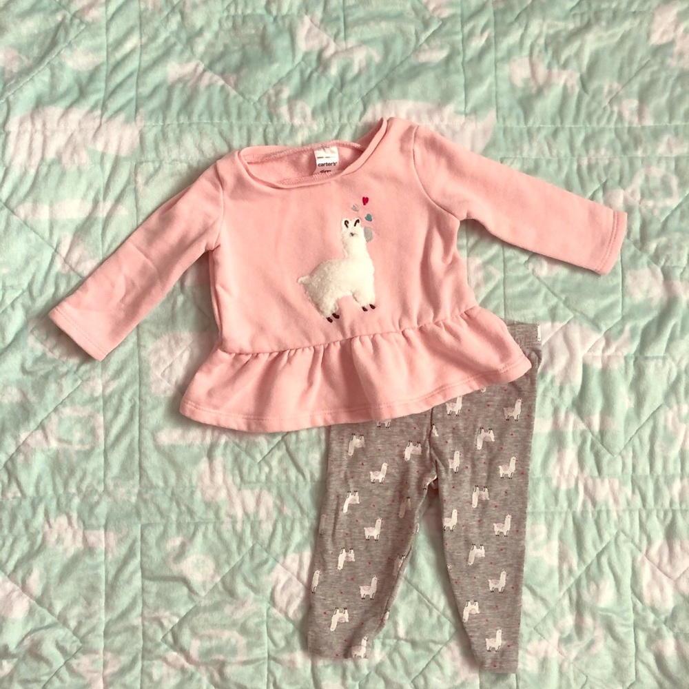 Carter’s 6 months 2 piece llama outfit. Peplum top